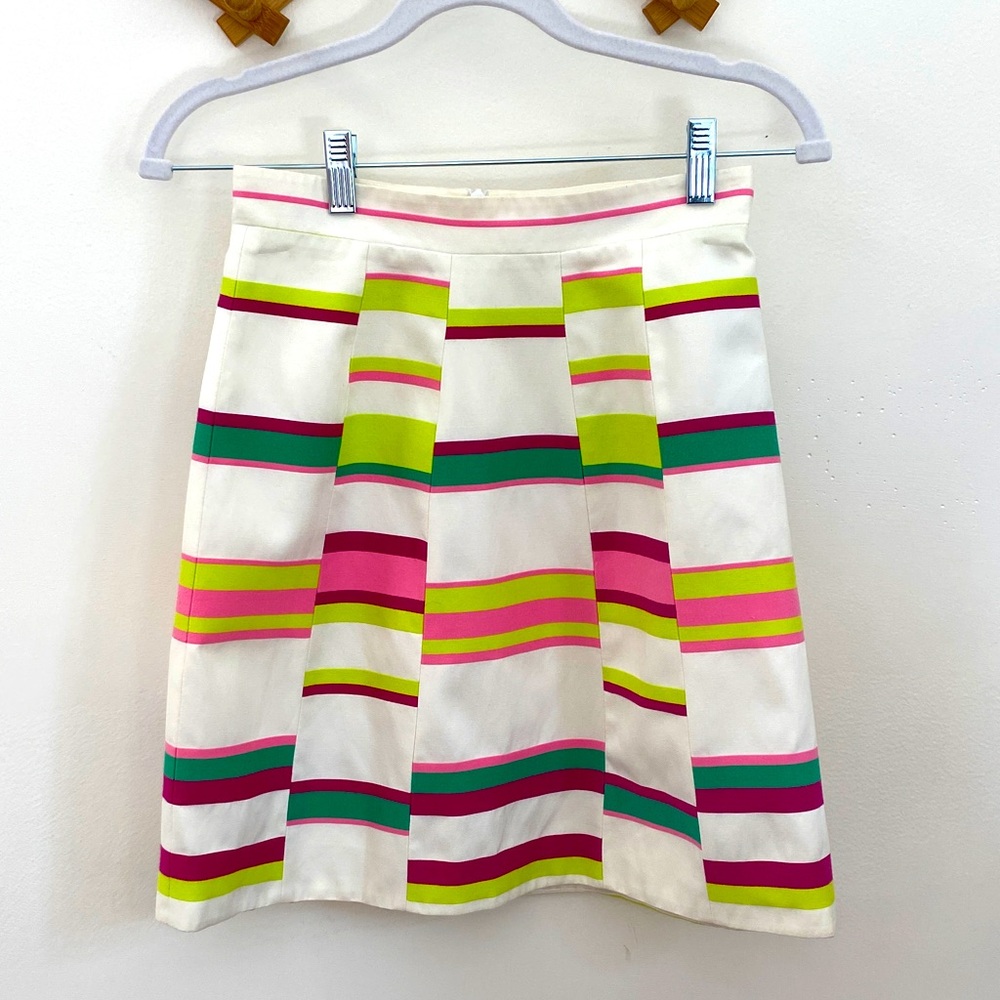 Karen Millen White Skirt with Pink and Green Stripes Sz 2